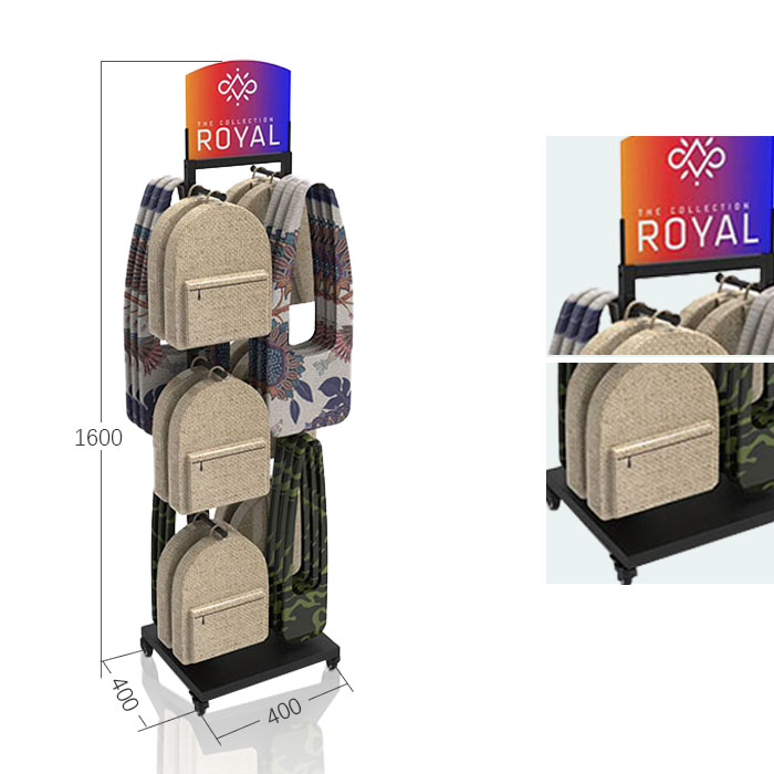 Bag Display Shelf with POP Floor Display and Metal Shelving