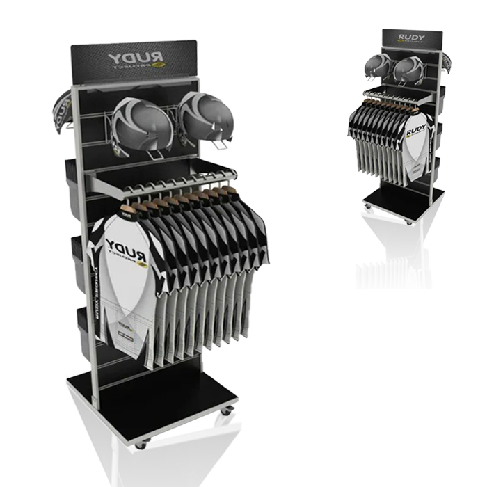 Retail Clothing Display with Displays on Wheels and Metal Racks