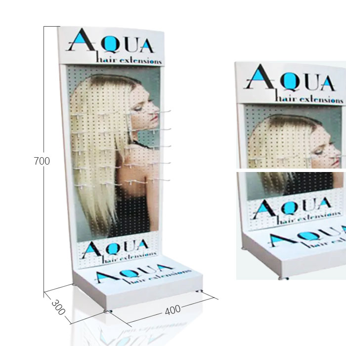 Hair Extensions Display with Display Peg Board and Metal Stand with Hooks