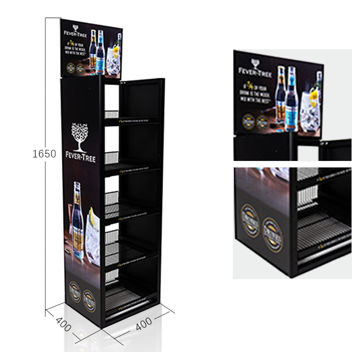 Floor Display Rack with Metal Beverage Stand for Retail