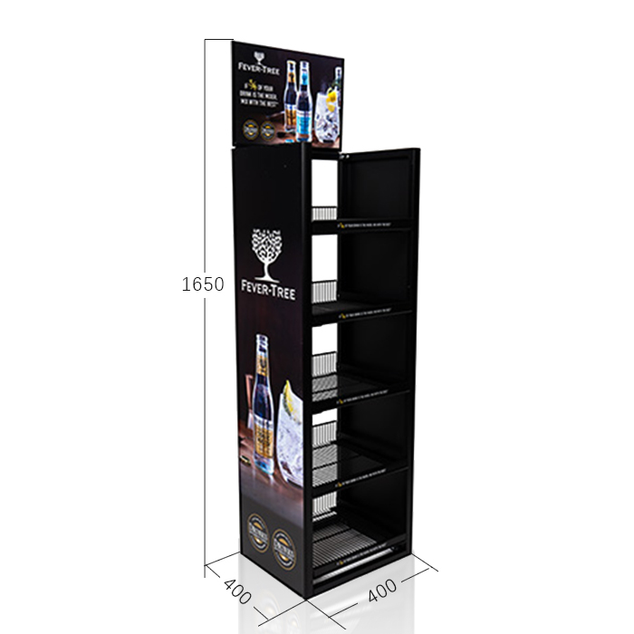 Floor Display Rack with Metal Beverage Stand for Retail