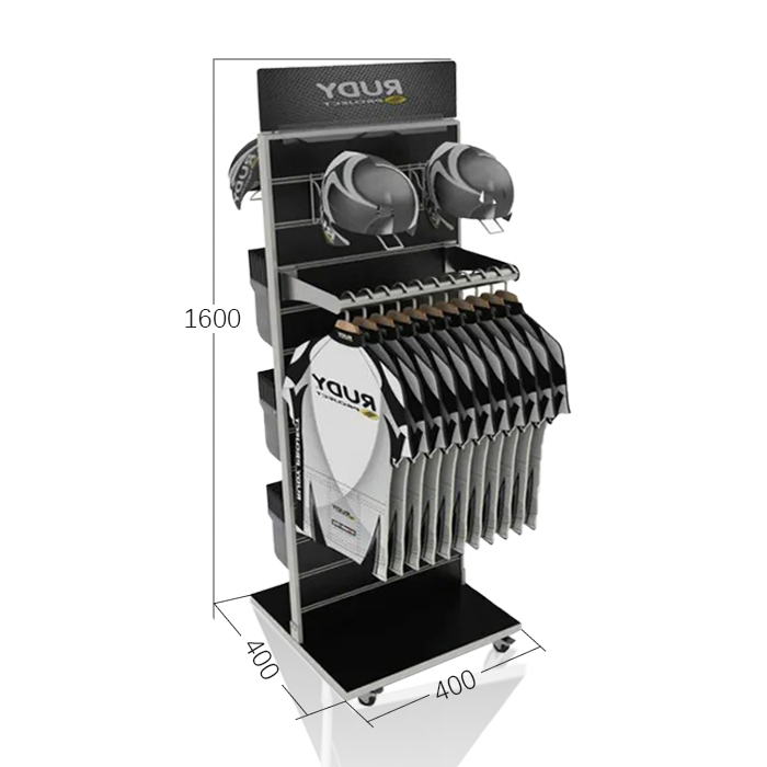 Retail Clothing Display with Displays on Wheels and Metal Racks