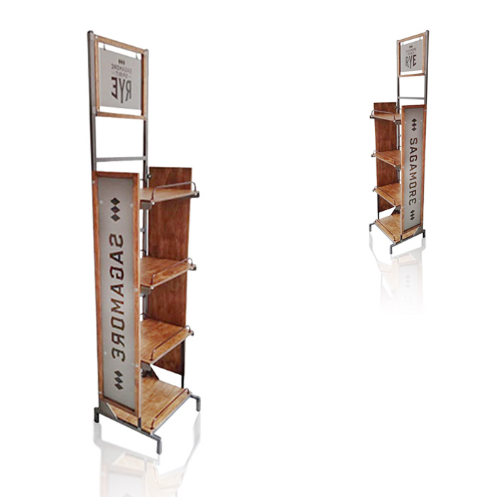 4-Tier Liquor Shelf Display Stand with Wooden Rack