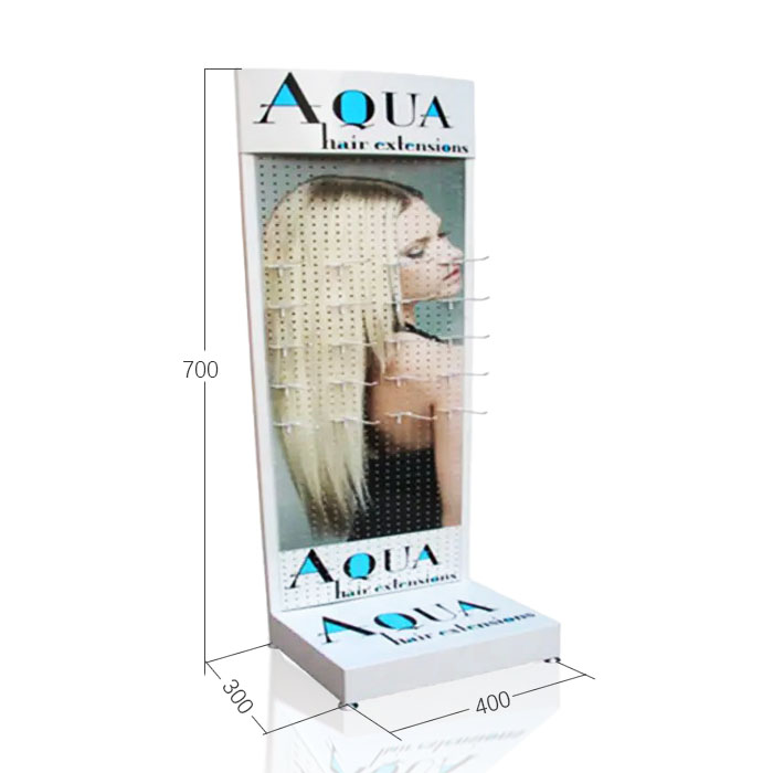 Hair Extensions Display with Display Peg Board and Metal Stand with Hooks