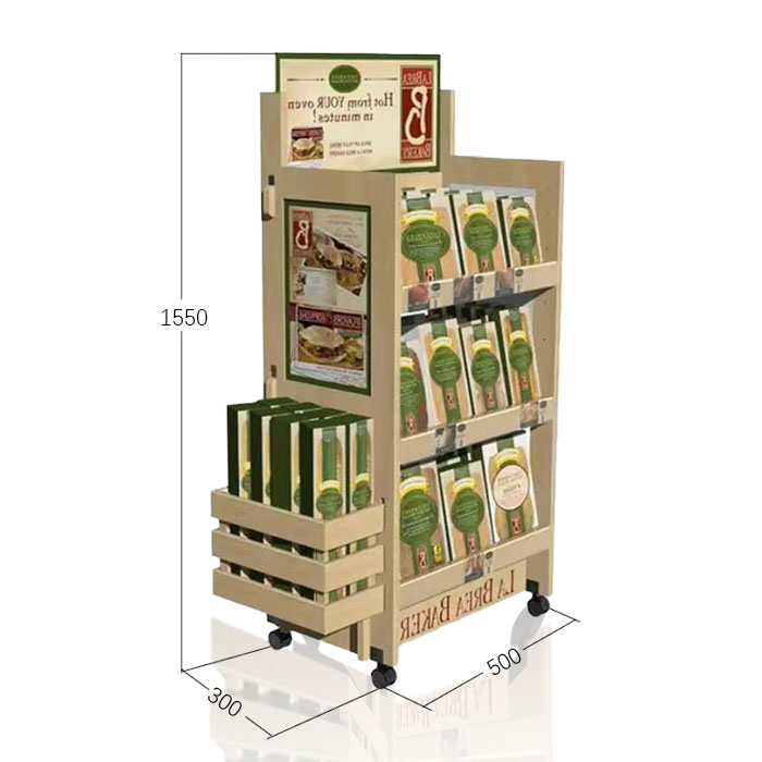 Wooden POS Floor Display Rack Stand for Bread