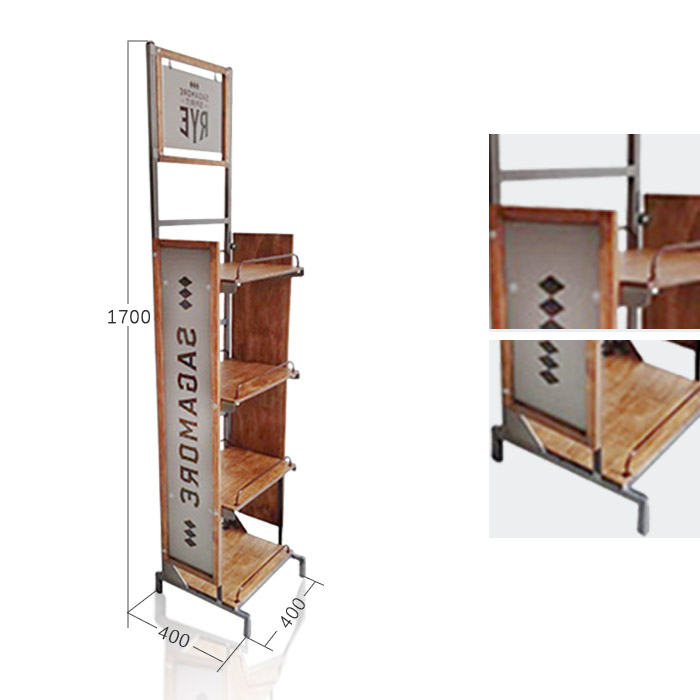 4-Tier Liquor Shelf Display Stand with Wooden Rack