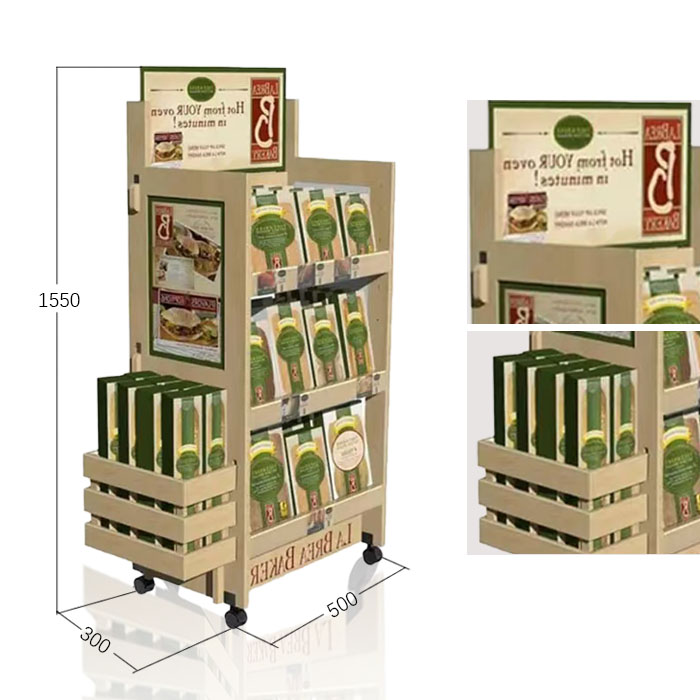 Wooden POS Floor Display Rack Stand for Bread