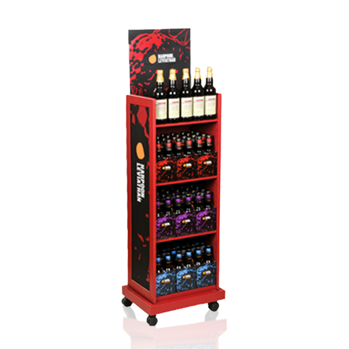 Liquor Store Floor Display Rack with Metal FSDU Wheels