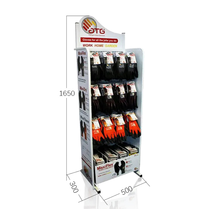 Football Glove Display with Retail Hanging Racks and Aluminum Rack