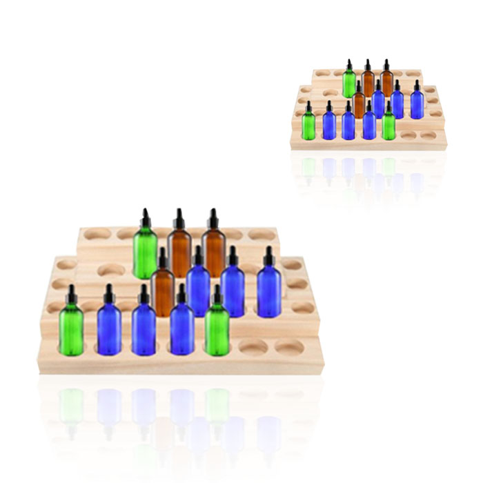 Essential Oil Retail Display with Tiered Wooden Stand
