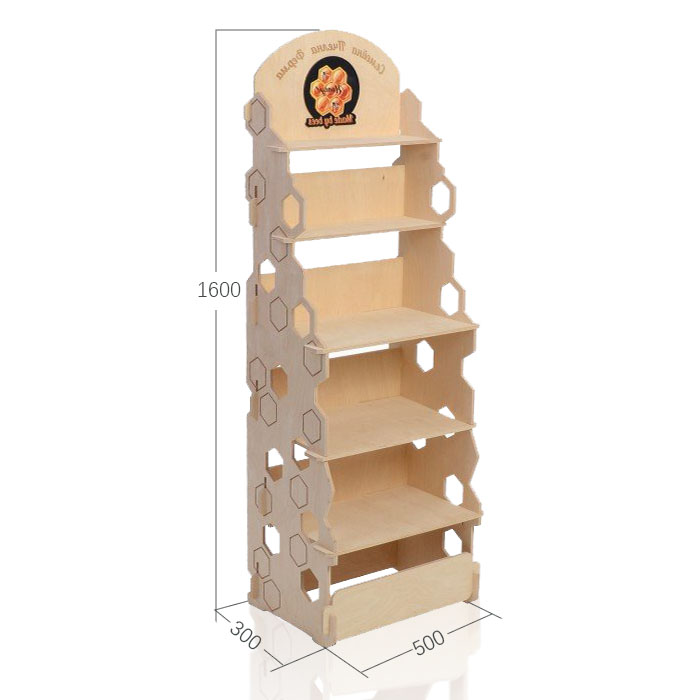 Wooden Honey Display Stand with Floor Rack for Retail Stores