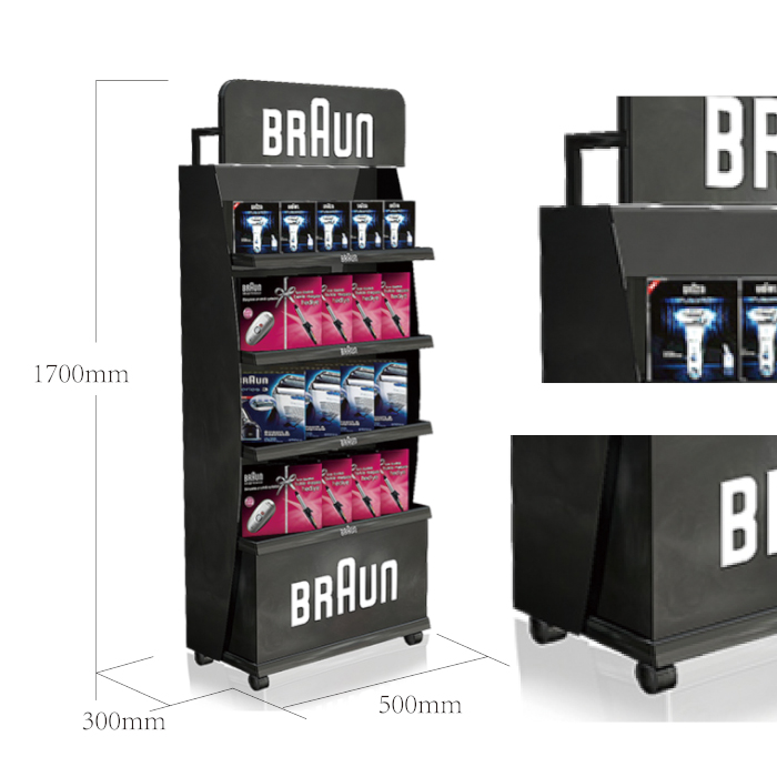 Black Metal Rolling Stand for Razor Display