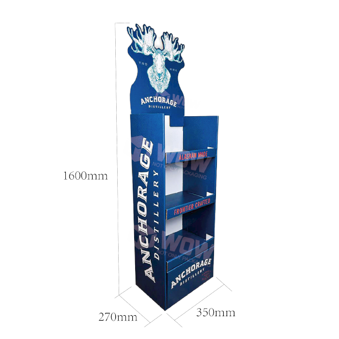 Cardboard Bottle Floor Display Stand with Corrugated Shelves