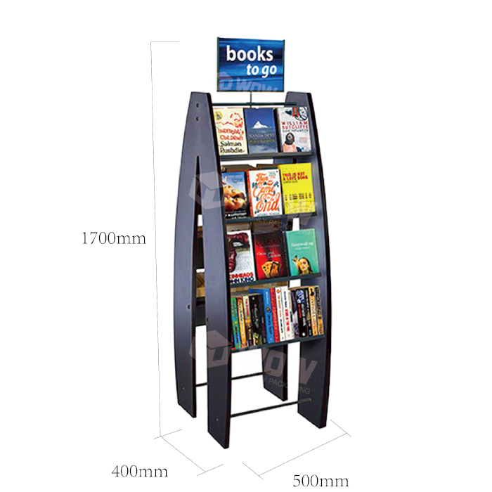 Floor Standing Book Display Rack with Metal Waterfall Design