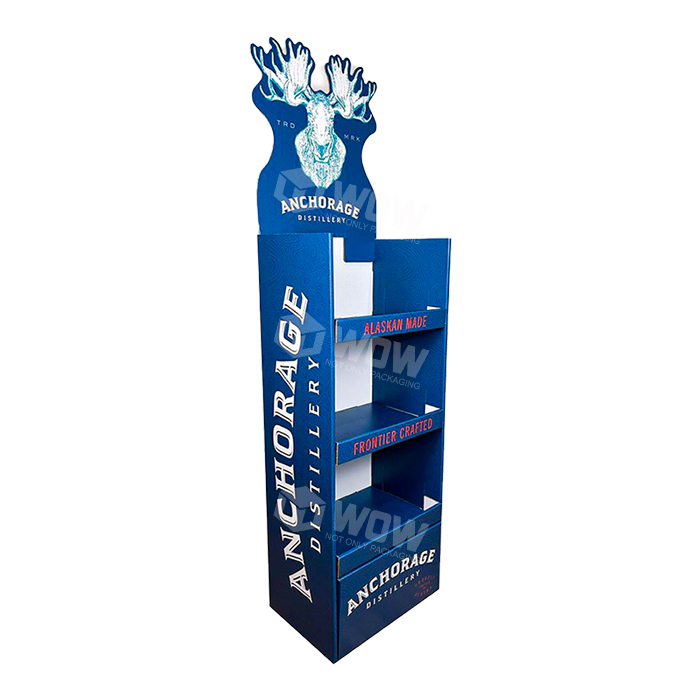 Cardboard Bottle Floor Display Stand with Corrugated Shelves