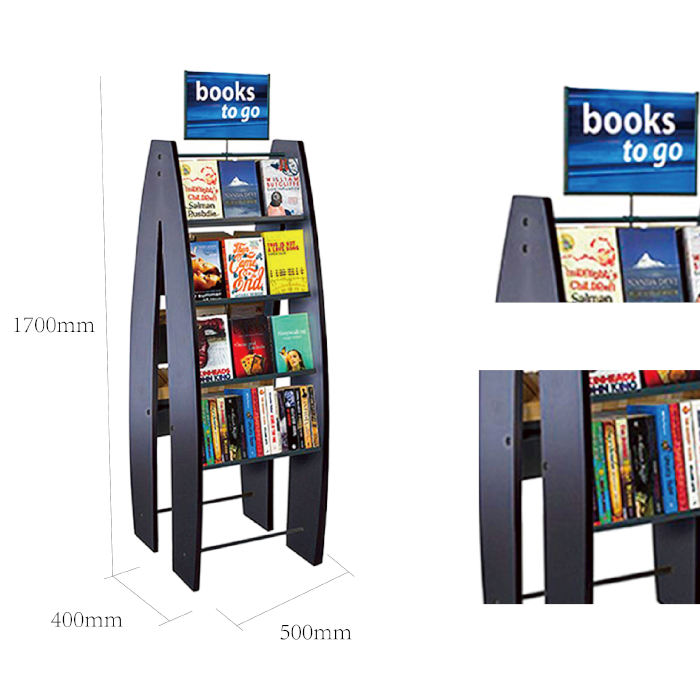 Floor Standing Book Display Rack with Metal Waterfall Design
