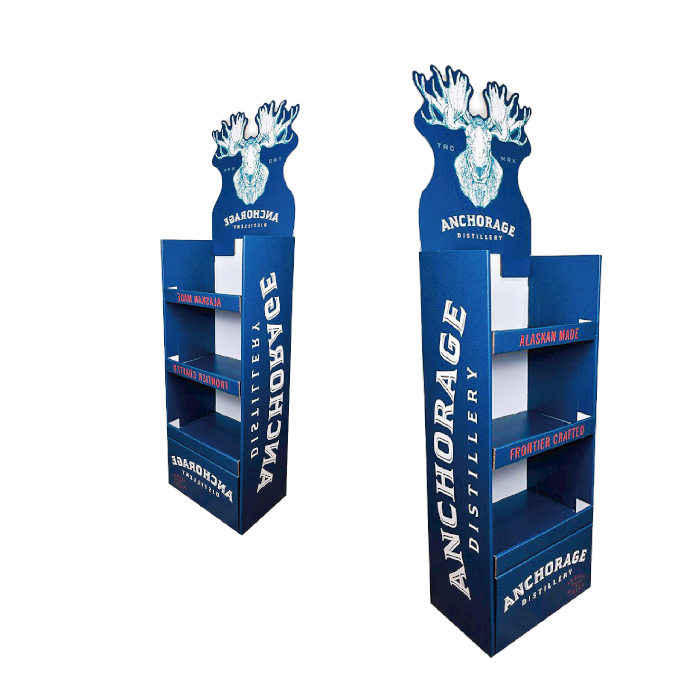 Cardboard Bottle Floor Display Stand with Corrugated Shelves