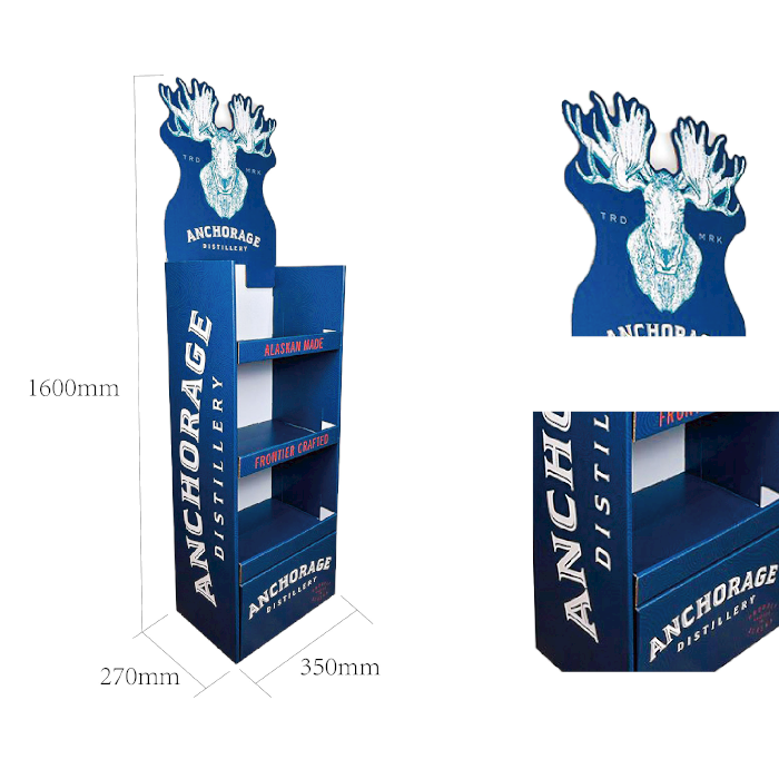 Cardboard Bottle Floor Display Stand with Corrugated Shelves