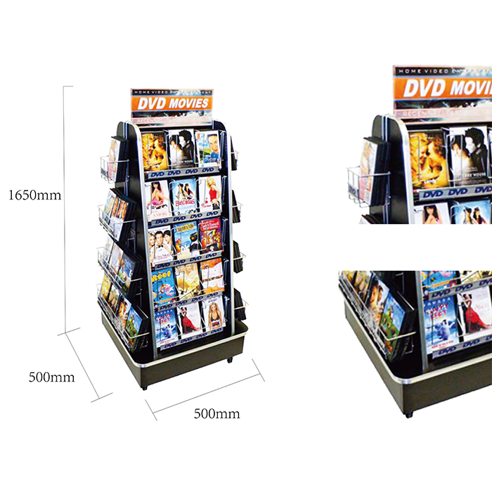 Metal Floor Standing CD Display Rack with Shelving