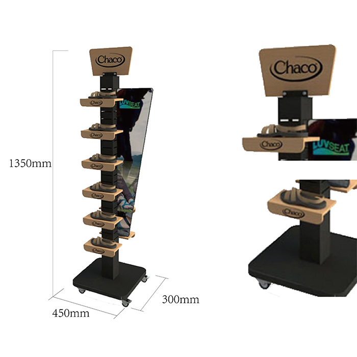 Metal Footwear Display Rack with Wheels for Retail Stores