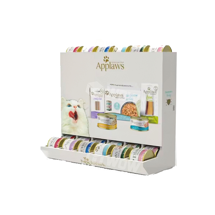 Expositor de ração por gravidade para alimentos para animais de estimação com design corrugado