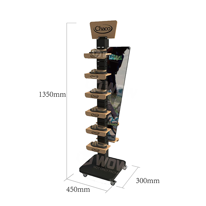 Metal Footwear Display Rack with Wheels for Retail Stores