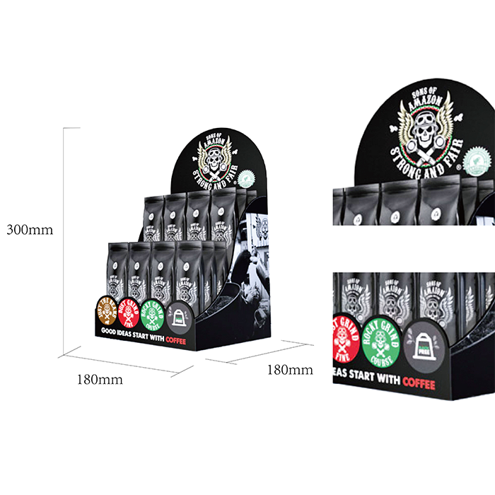 PVC Point of Sale Counter Display Stand for Coffee Beans