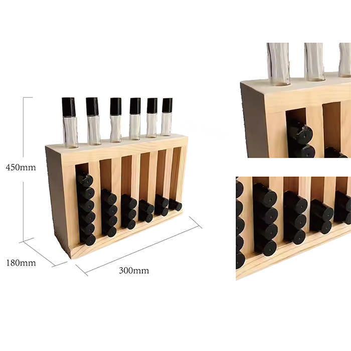 Gravity Feed Wooden POS Counter Display for Essential Oil Bottles