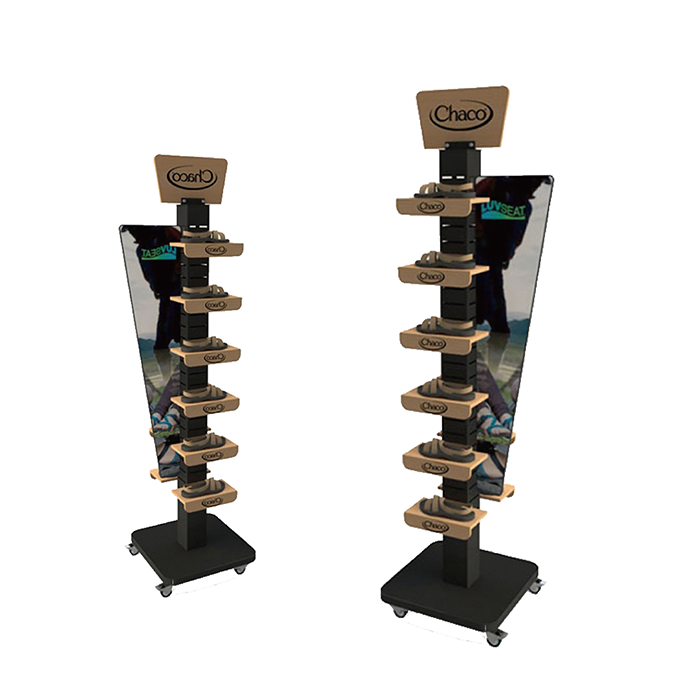 Metal Footwear Display Rack with Wheels for Retail Stores