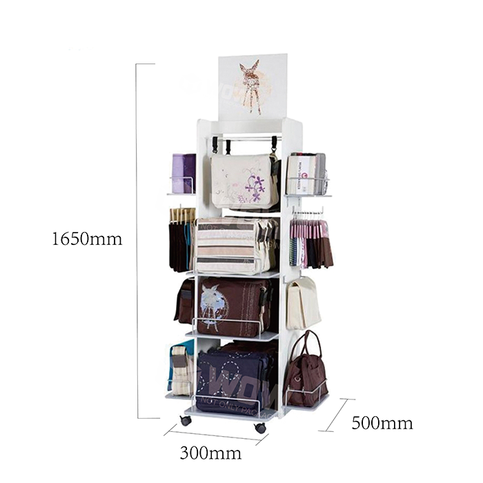 Metal Handbag Display Shelf with Wheels for Retail