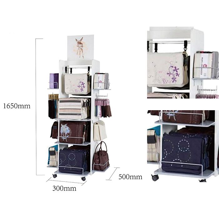 Metal Handbag Display Shelf with Wheels for Retail