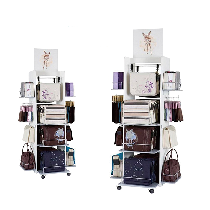 Metal Handbag Display Shelf with Wheels for Retail
