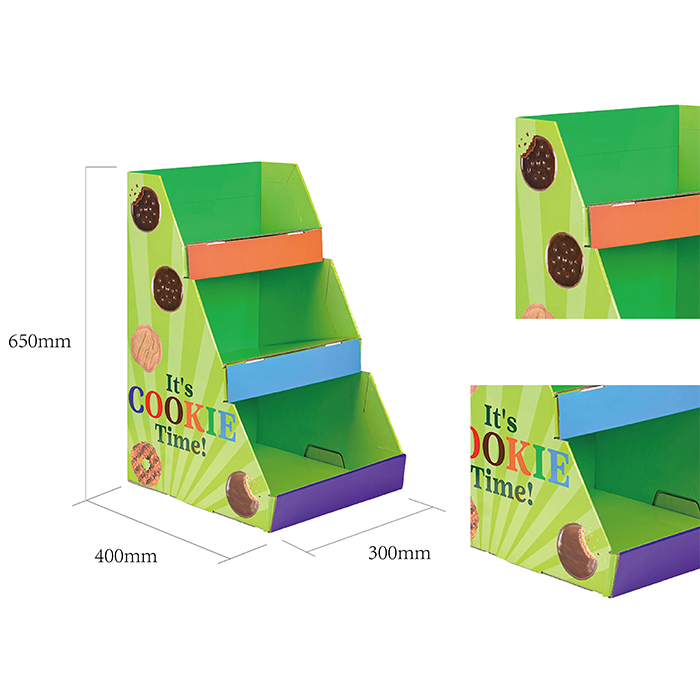 3-Tier Cardboard POS Display Shelf for Macaron Cookies