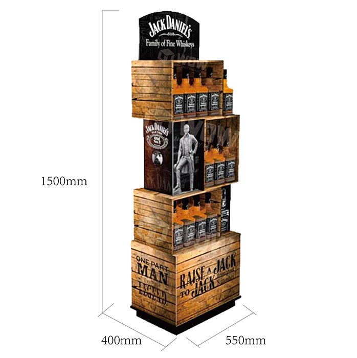 POP 3-Tier Liquor Bottle Shelf with Wooden POS Display