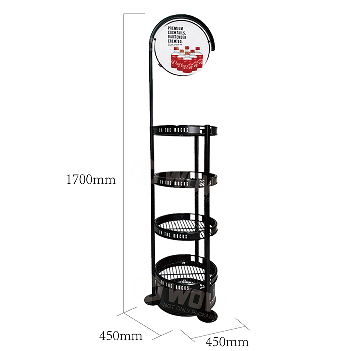 Round Metal Tiered Liquor Bottle Shelf with Dump Bin Display