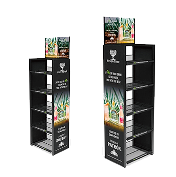Floor Liquor Bottle Display Shelf with Stainless Steel Stand