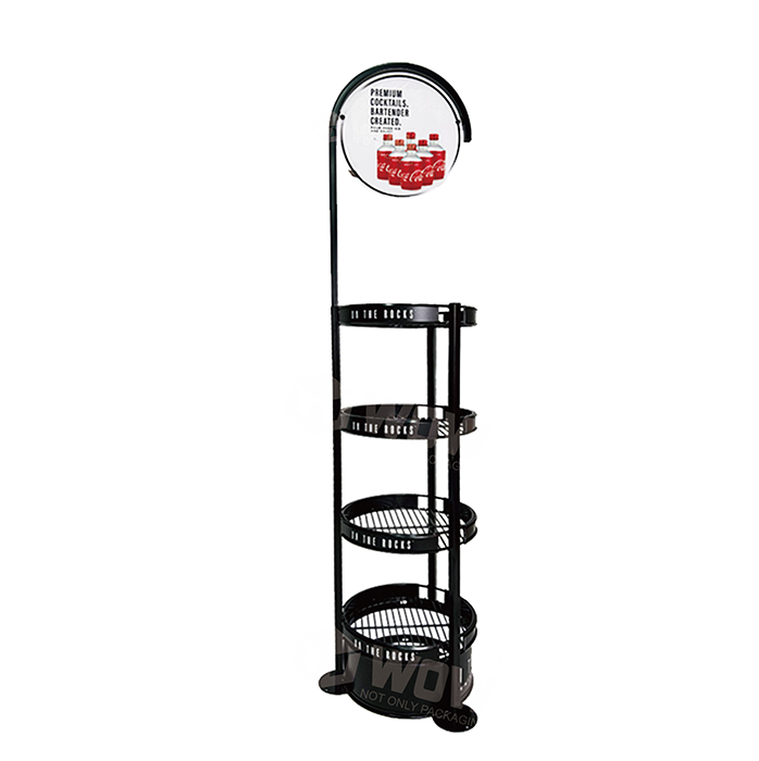 Round Metal Tiered Liquor Bottle Shelf with Dump Bin Display