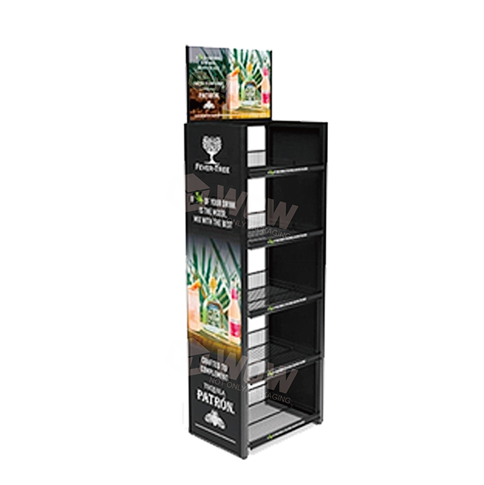 Floor Liquor Bottle Display Shelf with Stainless Steel Stand