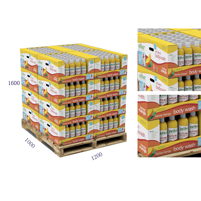 Espositore per succhi d'arancia in pallet ondulato PDQ personalizzato di Sam's Club