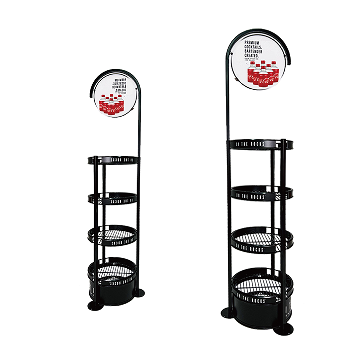 Round Metal Tiered Liquor Bottle Shelf with Dump Bin Display