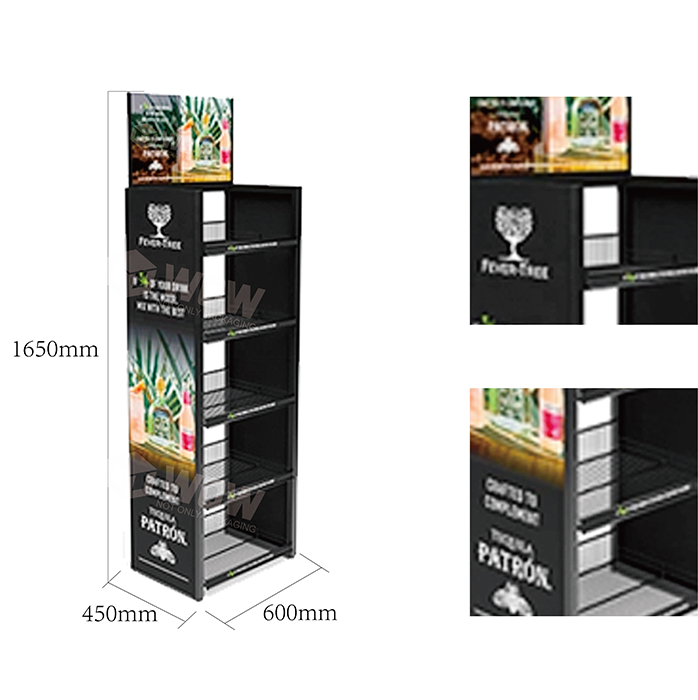 Floor Liquor Bottle Display Shelf with Stainless Steel Stand