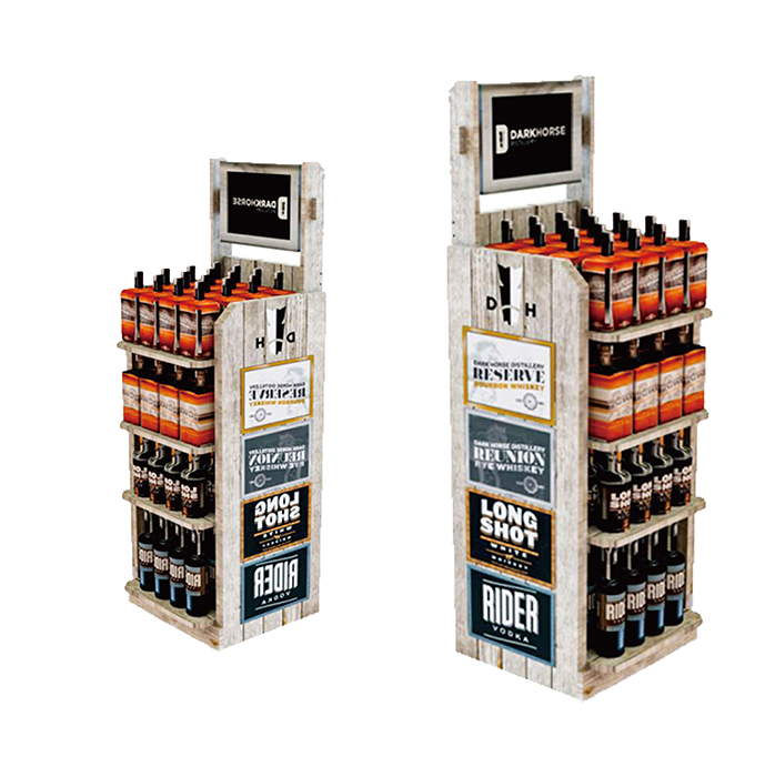 3-Tier Liquor Shelf for Floor Display with Wooden POS Stand