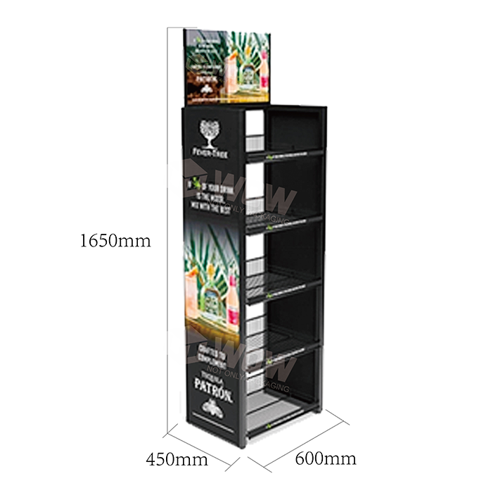 Floor Liquor Bottle Display Shelf with Stainless Steel Stand