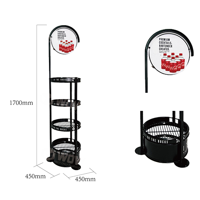 Round Metal Tiered Liquor Bottle Shelf with Dump Bin Display