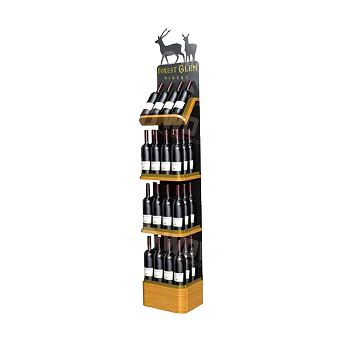 Retail Floor Display Liquor Bottle Shelf with Wood Stand