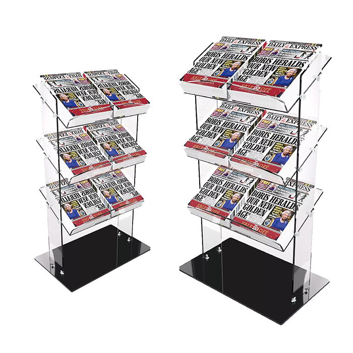 Custom Acrylic Newspaper Display Rack with 3 Tier Shelf