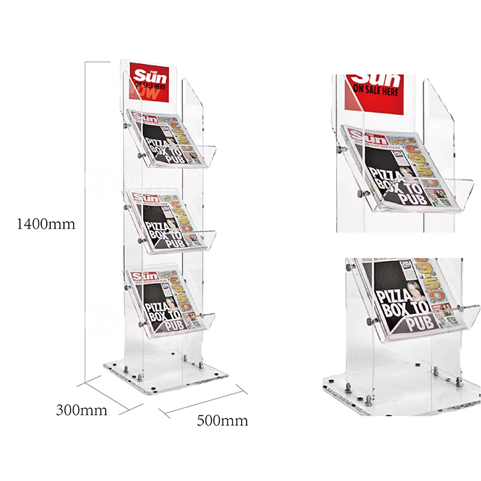 Perspex Tiered Newspaper Display Stand for Retail