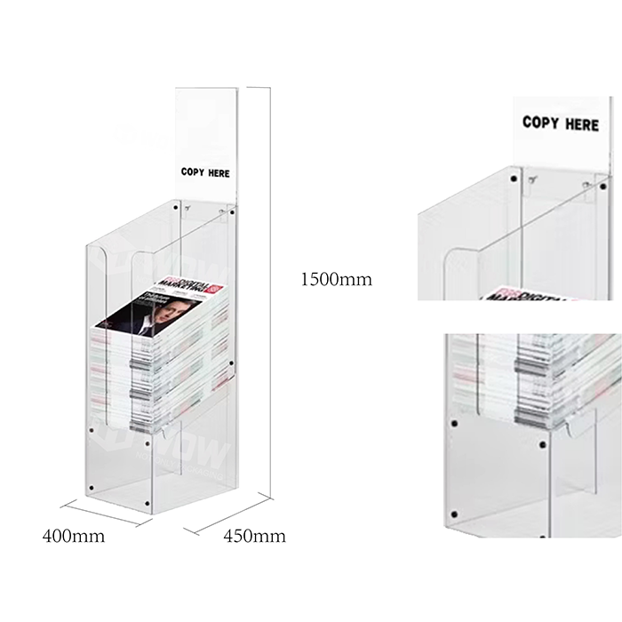 Custom Acrylic Magazine Display Racks with Square Dump Bin