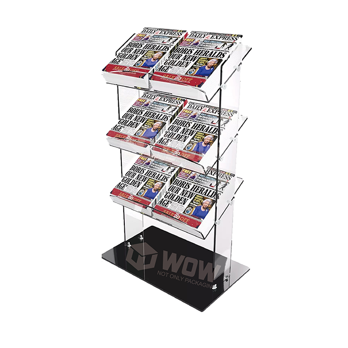 Custom Acrylic Newspaper Display Rack with 3 Tier Shelf
