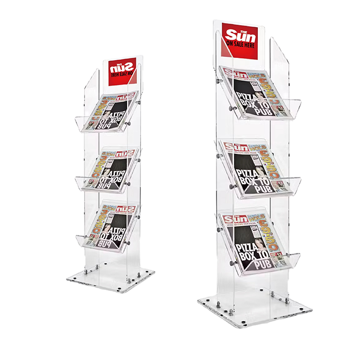 Perspex Tiered Newspaper Display Stand for Retail